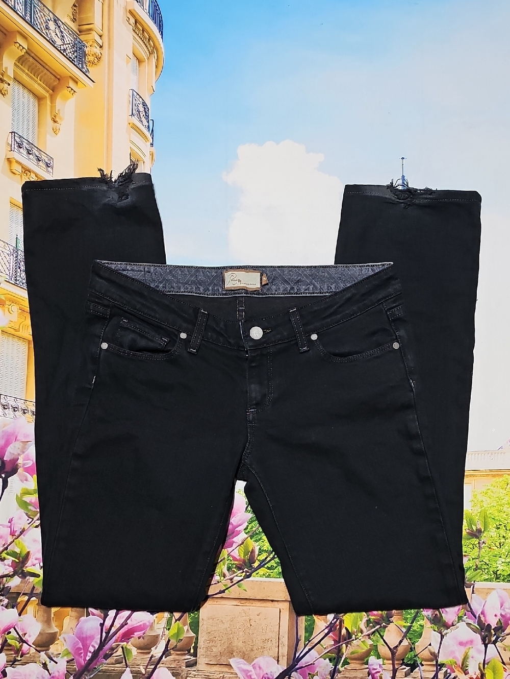 Paige Blue Heights Skinny Frayed Ankle Low Waisted Jeans Size 28